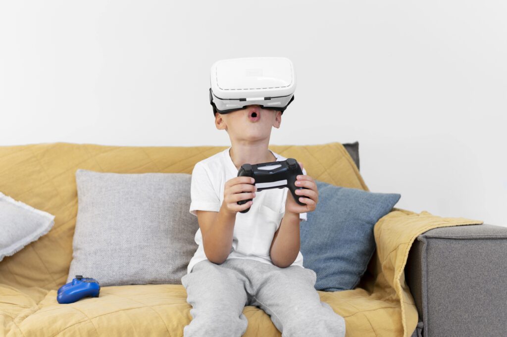 Young child playing VR