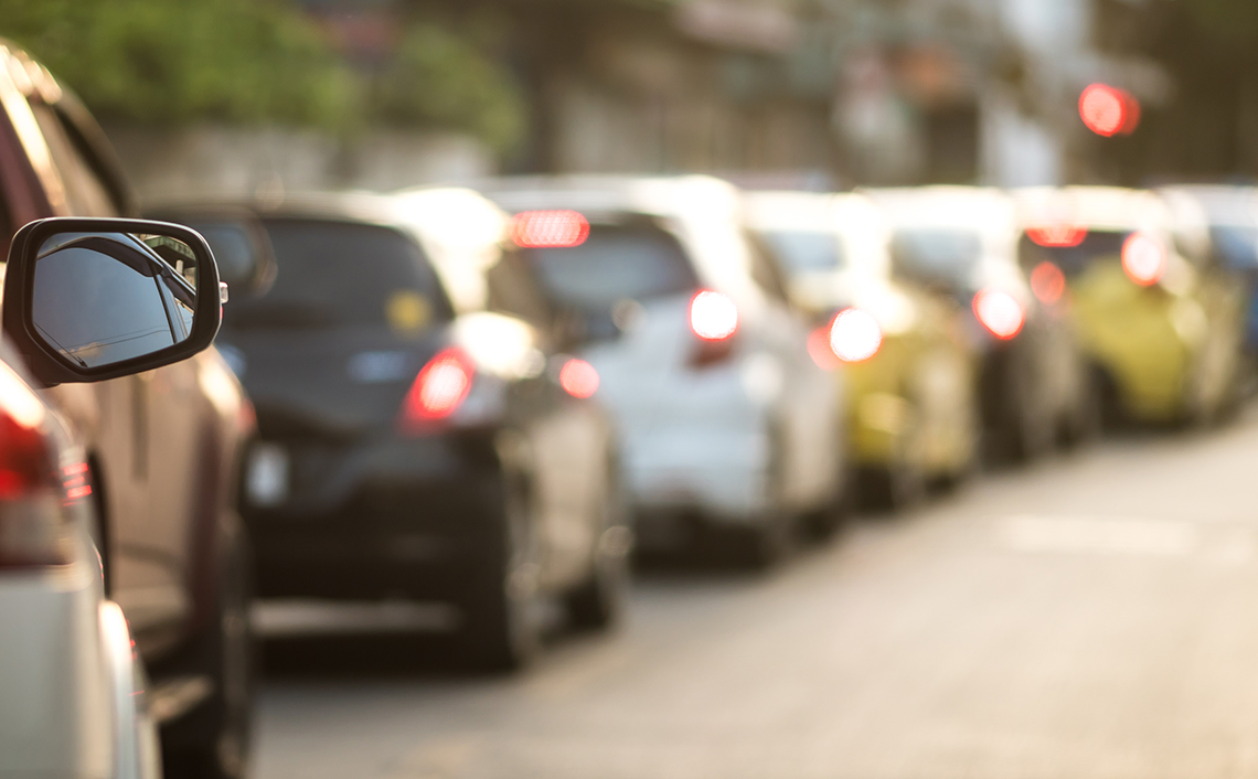 A row of cars in a traffic jam